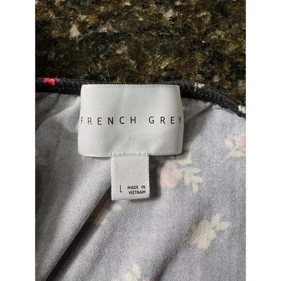 French Gray Dress Womens Size L Black Floral Fit & Flare  Sleeveless Festival - Picture 7 of 8